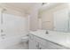 Bright bathroom with a white vanity, toilet, and bathtub/shower combination, offering a clean aesthetic at 827 Gentlewinds Ct, Fort Mill, SC 29708