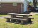 Close up of the backyard picnic table and garage exterior at 8588 Smith Rd, Kannapolis, NC 28081