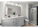 Modern bathroom with double sinks and a glass shower at 2022 Mcdonald Dr, Stanfield, NC 28163