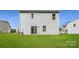 Spacious backyard features a lush green lawn, sliding glass door, and vinyl siding at 2106 Columbidae Ln, Gastonia, NC 28052
