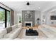 Bright living room features a modern fireplace, comfortable seating, and an open layout, ideal for entertaining at 3933 Ayrshire Pl, Charlotte, NC 28210