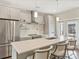 Modern kitchen with stainless steel appliances, light gray cabinets, and a spacious island with seating at 520 Sedgefield Park Dr, Charlotte, NC 28203