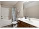 Clean bathroom with neutral tones, features a shower-tub combo and a classic vanity at 79115 Ridgehaven Rd, Lancaster, SC 29720