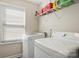 Functional laundry room with modern washer and dryer, complemented by a storage shelf and natural light at 79115 Ridgehaven Rd, Lancaster, SC 29720