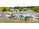 Aerial view of the community marina offering boat slips with easy access to the lake at 127 Hummingbird Cir, New London, NC 28127