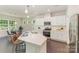 Modern kitchen features white cabinetry, stainless steel appliances, a center island with seating, and dark wood floors at 1552 Trentwood Dr, Fort Mill, SC 29715