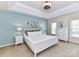 Relaxing bedroom boasts tray ceilings, neutral colors, and ample natural light at 6005 Abergele Ln, Matthews, NC 28104