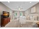 A comfortably styled bedroom that features a TV and bonus sitting area at 1305 Anniston Pl, Wesley Chapel, NC 28079