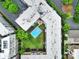 Birds eye view of apartment complex showing courtyard with a blue swimming pool and neatly kept grounds at 1323 Queens Rd # 420, Charlotte, NC 28207