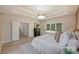 Bright bedroom featuring tray ceiling, a large window with backyard views, and a doorway to another bedroom at 2544 Barrington Ct, Rock Hill, SC 29732