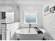 Bright bathroom features a modern soaking tub and a walk-in shower with white subway tile at 3748 Tea Olive Rd, Gastonia, NC 28056