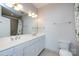 Spacious bathroom featuring double sinks, a large mirror with vanity lighting, and a shower-tub combo at 400 N Church St # 413, Charlotte, NC 28202