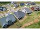 Aerial view of a home in a suburban neighborhood, featuring a well-maintained yard and a screened porch at 471 Lucky Nw Dr, Concord, NC 28027