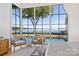 Bedroom featuring large windows with beautiful waterfront views and cozy seating area by the pool at 8397 Ranger Island Marina Rd, Denver, NC 28037