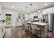 Bright, modern kitchen with a white island, stainless steel appliances, dark wood floors, and breakfast bar seating at 1024 Scotch Meadows Loop # 32, Monroe, NC 28110
