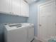Convenient laundry room with modern washer, dryer, and storage cabinets at 2646 N Olivers Cross Rd, Newton, NC 28658