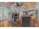 Spacious living room featuring a fireplace, stylish seating, and an open floor plan leading to the kitchen at 6824 N Baltusrol Ln, Charlotte, NC 28210