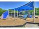 Playground with blue shade cover, slides, climbing frames, and cushioned ground at 16430 New Providence Ln, Charlotte, NC 28277