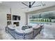 Cozy outdoor living space with ample seating, a fireplace, and views of the pool and landscaped yard at 1919 Shoreham Dr, Charlotte, NC 28211