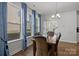 Well-lit dining room features wood floors, table, and large windows with blue curtains at 2034 Suttonview Rd, Fort Mill, SC 29708