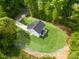 New home with large yard surrounded by lush trees; aerial view at 5115 Carden Dr, Charlotte, NC 28227