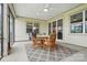 Inviting screened porch with ceiling fan, table, chairs and backyard view—perfect for outdoor dining at 5247 Looking Glass Trl, Denver, NC 28037
