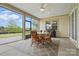 Inviting screened porch with ceiling fan, table, chairs and backyard view—perfect for outdoor dining at 5247 Looking Glass Trl, Denver, NC 28037