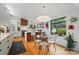 Bright open kitchen features modern appliances, an island bar, a dining table, and a backyard view at 6508 Trenton Pl, Charlotte, NC 28226