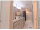 Bathroom featuring granite countertops, double sinks, tile floors and shower at 8140 Karriker Rd, Kannapolis, NC 28081