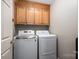 Bright laundry room with wooden cabinets above washer and dryer units at 118 Sir Gregory Dr, Shelby, NC 28152