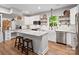 Bright kitchen boasts white cabinets, stainless appliances, and a large island with bar seating at 6758 Zion Church Rd, Concord, NC 28025