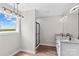 Modern bathroom featuring a granite countertop, dual sinks, vanity and shower at 750 Whites Farm Rd, Statesville, NC 28625