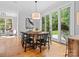 Inviting dining area with backyard view, modern lighting, and wood floors at 1030 Westbury Dr, Matthews, NC 28104