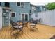 A spacious wooden deck with a table and chairs, perfect for outdoor entertaining at 1404 River Dr, Belmont, NC 28012