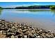 Scenic view of the beautiful lake featuring a rocky shoreline and lush green trees at 1404 River Dr, Belmont, NC 28012