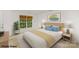 Bright bedroom featuring a cozy bed with blue pillows and a large window view at 14311 Riding Hill Ave, Charlotte, NC 28213