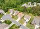 Aerial view of a residential neighborhood with lush greenery and well-spaced homes at 1680 Beleek Ridge Ln, Clover, SC 29710