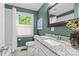 Bathroom featuring granite countertops, a framed mirror, and green walls at 3320 Eastwood Dr, Charlotte, NC 28205