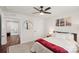 Bedroom showcasing a ceiling fan, bed, and a hardwood floor at 4205 Jones Creek Ln, Charlotte, NC 28215