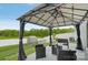 Outdoor gazebo featuring comfortable seating and string lights, perfect for entertaining at 4205 Jones Creek Ln, Charlotte, NC 28215