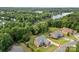 Stunning aerial view of a brick home with a long driveway, set amidst lush greenery and lake access at 444 Snapdragon Dr, Clover, SC 29710