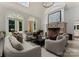 Inviting living room featuring a stone fireplace, arched windows, comfortable seating, and natural light at 5030 Hardison Rd, Charlotte, NC 28226
