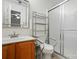 Bathroom featuring a wood vanity, a large mirror, comfort-height toilet, and a shower at 519 Jacobs Rdg, Fort Mill, SC 29715