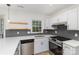 Well-lit kitchen with white cabinets, stainless steel appliances, a gray backsplash, and quartz countertops at 7212 Canyon Dr, Charlotte, NC 28262