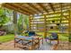 Cozy backyard pergola with wooden seating and charming string lights overhead at 119 Wiley Ave, Salisbury, NC 28144