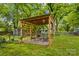 Backyard pergola with string lights and comfortable blue patio seating at 119 Wiley Ave, Salisbury, NC 28144