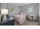 Bright bedroom with two windows, complemented by a patterned bedspread and soft decor at 2100 Shadyview Dr, Charlotte, NC 28210