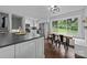Updated kitchen featuring white cabinets, stainless steel appliances, and an adjacent dining area with natural light at 2100 Shadyview Dr, Charlotte, NC 28210