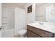 Clean bathroom featuring a single sink vanity, a shower-tub combination, and modern fixtures at 3925 Tokay Ln, Fort Mill, SC 29707