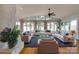 Bright living room with water views, stone fireplace and stylish furniture at 5200 Masons Ferry Rd, Clover, SC 29710